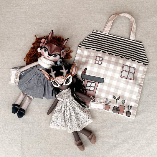 Printed Fabric Panel - 2 x Dolls, Accessories & Dollhouse Bag