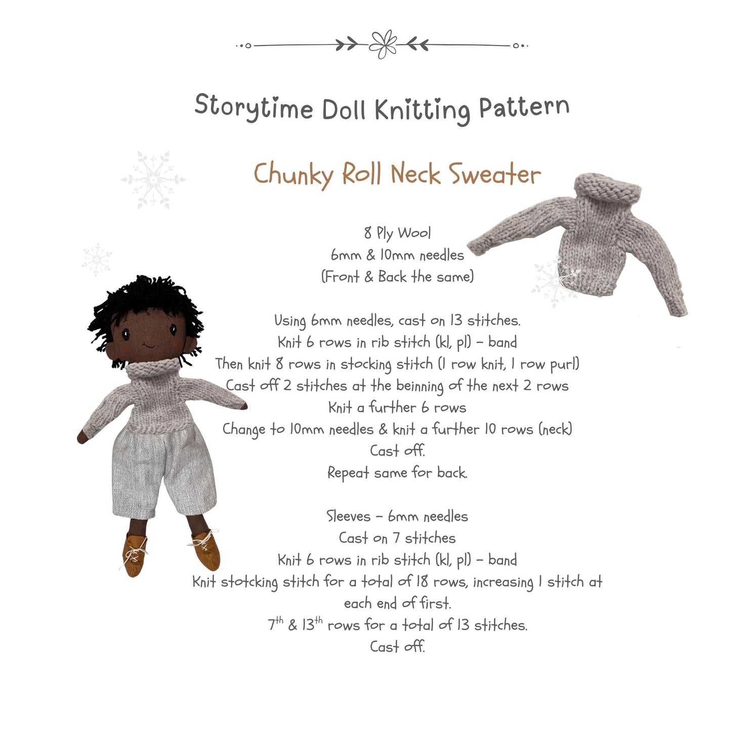 Rolled Neck Sweater Knitting Pattern for Storytime Doll (14")