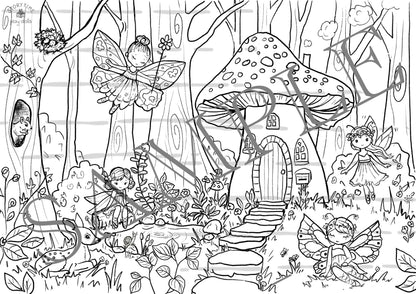 Colour In - Woodland Fairies